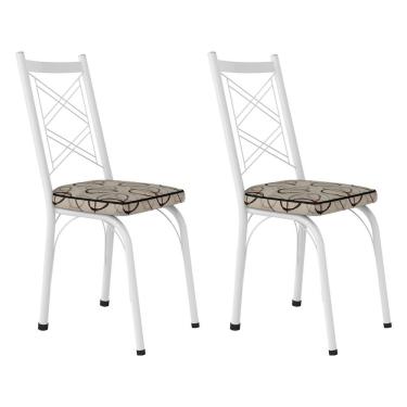Imagem de Kit 2 Cadeiras De Cozinha Delaware Estampado Cedro Pés De Ferro Branco