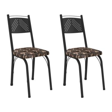 Imagem de Kit 2 Cadeiras De Cozinha Virginia Estampado Mosaico Palha Pés De Ferro Preto