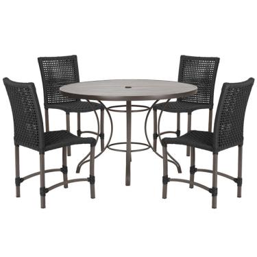 Imagem de 4 Cadeiras Corda Náutica E Mesa Tampo 1,00m Ripado Alumínio Preto