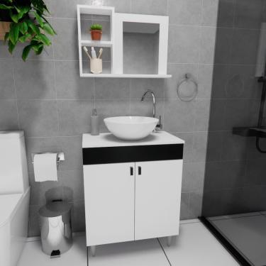 Imagem de Gabinete Armário Para Banheiro Suspenso Com Espelho E Com Cuba 60cm Preto