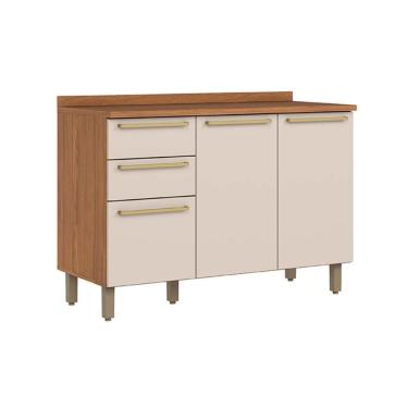 Imagem de Módulos De Cozinha Requinte Balcão Com Tampo Requinte Com 3 Portas E 2 Gavetas 120cm Nature Areia2 Aéreos + 1 Balcão + 1 Complemento
