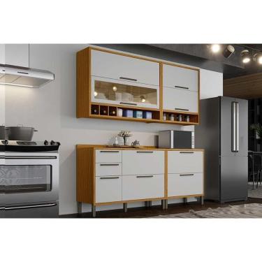 Imagem de Cozinha Modulada Completa Syrah 4 Peças 2 Aéreos + 2 Balcões C4p04 Amendoa Off White Ronipa