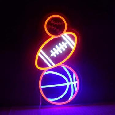 Imagem de Qianese Placas De Neon Para Futebol, Basquete, Beisebol, Luminárias Com Tema Esportivo, Ideais Crianças, Presentes Jogos Bola, Luz Led Decorativa, Academia, Estádio, Dormitório, Casa, Quarto, Cavern