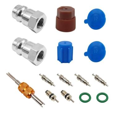 Imagem de KEVWR Kit De Conversão R12 Para R134A, Ferramenta Remoção Vedações Borracha E Núcleo Válvula Ca, Adaptador Porta Conexão Alta/Baixa R22 1/4" 7/16"-20 Unf, Compatível Com Refrigerante Ar Condicionado