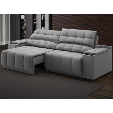 Imagem de Sofá com Porta Copos Carregador USB Ret Rec Samurai 2,00m Velosuede Grafite - NETSOFAS
