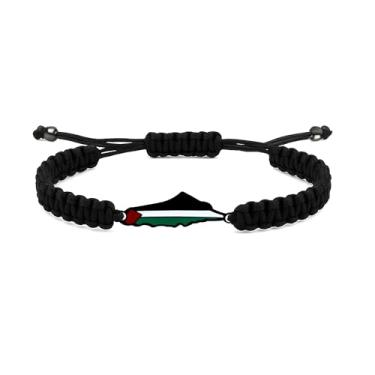 Imagem de Zircobic Série de pulseiras com pingente de bandeira palestina - Design de cordão trançado em preto, vermelho, verde e branco, para casais e amigos para uso diário, Adjustable, Aço inoxidável, Sem