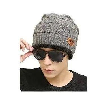 Imagem de Touca De Lã Gorro Forrado Unissex Grossa Térmica Adulto Frio Cor  Cinz