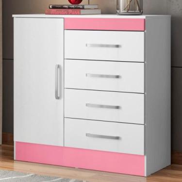 Imagem de Cômoda Haley 1 Porta 4 Gavetas Branco Rosa - CASA H
