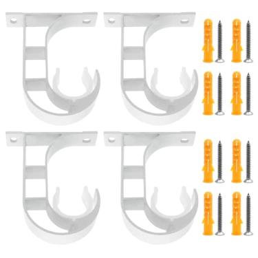 Imagem de Rierdge 4 peças de suportes de varão de cortina simples resistentes, suporte de varão de cortina de teto para varão de cerca de 2,5 cm, suporte de varão de cortina resistente com fivela de plástico, liga de alumínio (marfim)
