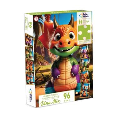 Imagem de Quebra Cabeça 4 em 1 Infantil +4 Anos Dino Mix 96 Peças Pais & Filhos
