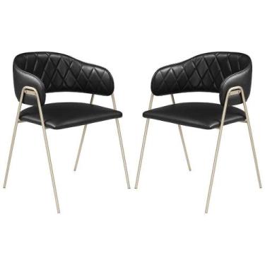 Imagem de Conjunto 2 Cadeiras Veneza Couro Preto Metal Champanhe - C&M Decor