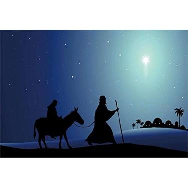 Imagem de DASHAN Presépio natalino de poliéster de 2,1 x 1,5 m para fotografia, história bíblica, família sagrada, Maria e José, Belém, Cristo, criança, nascimento de Jesus, silhueta de manjedoura, adereços de