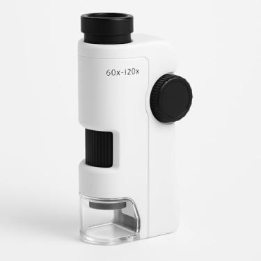 Imagem de Microscópio de Bolso Portátil, 60x-120x de Ampliação, Branco, para Estudos e Observação.Infantil e Adulto