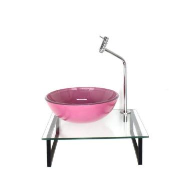 Imagem de Kit Cuba Vidro Redonda 10Mm Rosa Tampo 40Cm Incolor E