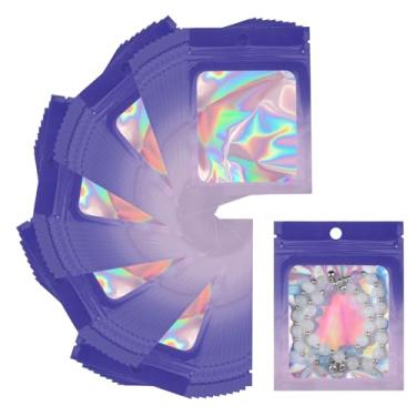 Imagem de Svaldo Sacos Ziplock holográficos, pacote com 100, sacos de amostra rosa roxo para pequenas empresas, pulseira de joias, embalagem de brilho labial, embalagem de doces, armazenamento de alimentos, 8 x