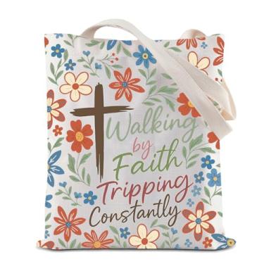 Imagem de ZJXHPO Bolsa de ombro cristã Walking By Faith Tripping Constantemente reutilizável para compras de supermercado Jesus, Bolsa Faith, Medium