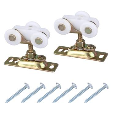 Imagem de 2 Peças 3/4" Rodas para Portas Deslizantes Kit de Reposição, Rodízios Portas de Correr com Gancho Superior para Johnson Ferragens Acessórios for Correr e Armários (Dourado)