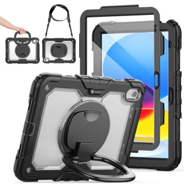 Imagem de SCSVPN Capa para iPad A16 11ª geração 11 polegadas 2025/iPad 10ª geração 10,9 polegadas 2022, capa transparente resistente à prova de choque infantil com suporte para lápis, suporte giratório/alça