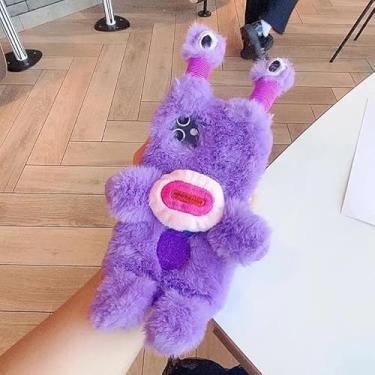 Imagem de qizjio Capa de telefone engraçada e feia difusa que acende capa de telefone à prova de choque capa de telefone estranha fofa para iPhone 11 Pro Max 3D Crazy Furry Junk Case (Roxo)