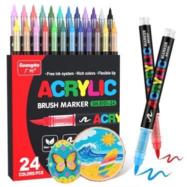 Imagem de Guangna Caneta marcador de acrílico de cabeça macia líquida direta, 24 cores, caneta marcador de aquarela, não transparente, empilhável, faça você mesmo, grafite, corpo humano, pintura, pincel de