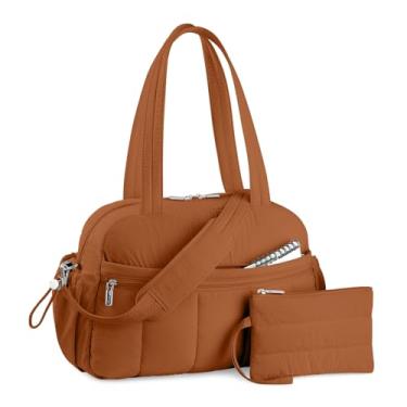 Imagem de TOPDesign Bolsa esportiva de viagem para mulheres, bolsa de ginástica acolchoada com bolso molhado, para viagem de fim de semana com manga de bagagem, Marrom, Large, Casual