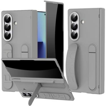 Imagem de YQODSZ Alça de pulso para Samsung Galaxy Z Fold 7, [protetor de tela de privacidade embutido] Capa de corpo inteiro com alça de dedo com suporte de dobradiça de borda elevada anti-espião capa para Z