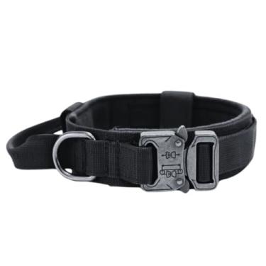 Imagem de Coleira Tática Militar Ajustável Resistente Para Cachorro Com Alça Treinamento Pet Grande/Médio Porte(Preto/Fivela de Metal (Grossa),GG (XL))