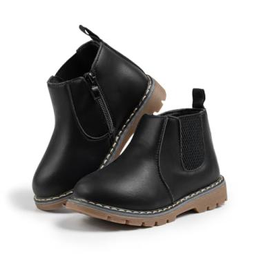 Imagem de Miamooi Botas infantis para meninos e meninas pequenas à prova d'água Chelsea outono botas confortáveis de couro (bebê/criança pequena), C01/Preto, 20