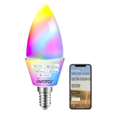 Imagem de Lâmpada inteligente E12 Candelabro - Matter Lâmpada LED compatível com Apple Homekit/Alexa (NÃO Google Home), sem aplicativo de terceiros, hub necessário, lâmpada de vela regulável RGBCW de 5W para