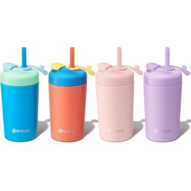 Imagem de Fimibuke Copos infantis e infantis com canudo, copos de 293 ml à prova de derramamento para crianças, copos infantis isolados de aço inoxidável com tampas torcidas e canudos de silicone com tampa para