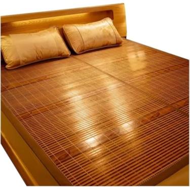 Imagem de Dgsyua Tapete De Dormir De Bambu De Verão Tapete De Cama De Bambu Tapete De Dormir De Verão Almofada De Resfriamento De Bambu Tapete De Palha Tapete De Cama Dobrável, Bruin, 1.8 * 2M/70 * 78in