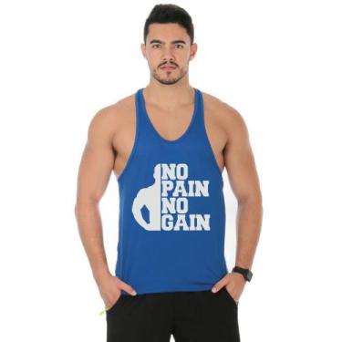 Imagem de Camiseta Regata Cavada Masculino Academia Treino No Pain No Gain - DUM