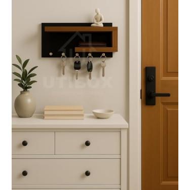 Imagem de Porta Chaves de MDF com Prateleiras e Ganchos (preto freijo)