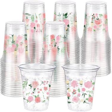 Imagem de Copos descartáveis de plástico Hushee Floral 480 ml 60 unidades