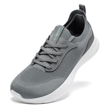 Imagem de HOBIBEAR Tênis de caminhada com bico largo, extra largo, sem cadarço, feminino, masculino, ultraleve, confortável, Cinza claro, 6 Wide Women/5 Wide Men