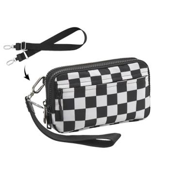 Imagem de UIBRN Carteiras transversais quadriculadas para mulheres, bolsa clutch de nylon com 4 zíperes RFID com 2 tiras, porta-cartão de crédito pequeno, Panda