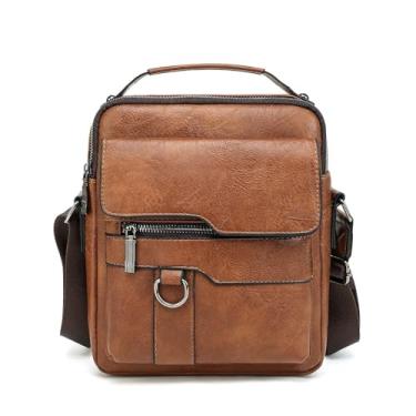 Imagem de Bolsa Masculina Transversal Tiracolo de Couro Sintético/Ecológico PU Marrom Caramelo/Caqui