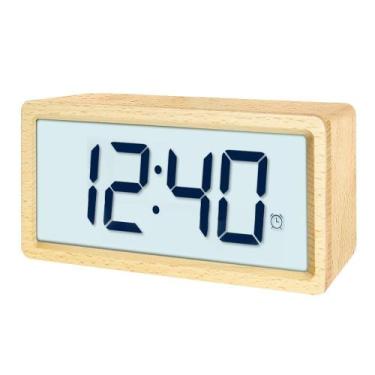 Imagem de Despertador Everwood Wooden Grande LCD com função Snooze