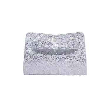 Imagem de CORIOS Bolsa feminina de strass para noite com cristais brilhantes, bolsa de mão brilhante para casamento, bolsa tiracolo, Prata, Large