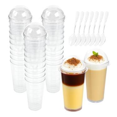 Imagem de Slomg Pacote com 50 mini copos de sobremesa de plástico de 85 g com tampas e colheres, copos descartáveis para aperitivos redondos parfait, tigela de servir para festa para degustação de iogurte