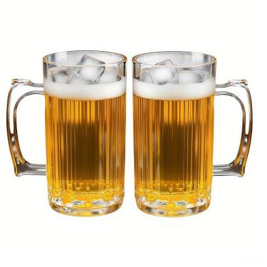 Imagem de Komost Conjunto de 2 canecas de cerveja de plástico de 652 g com alça, canecas de cerveja transparentes reutilizáveis para festas, bar, casa, hotel, perfeitas para coquetéis e bebidas