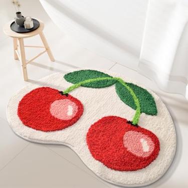 Imagem de Apioiqa Tapete de banho de cereja para banheiro em forma de fruta tapetes de banho para quarto de criança tapetes de banho fofos tapetes de banheiro banheira tapete alegre antiderrapante absorvente