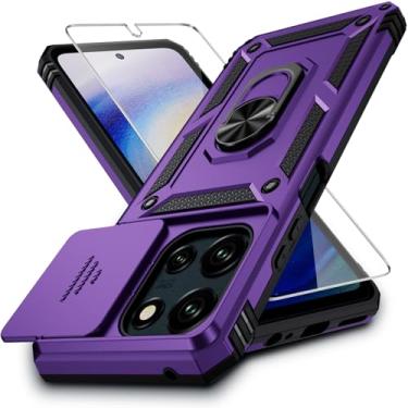 Imagem de Weycolor Capa para Moto G 2025 com capa para lente de câmera, protetor de tela HD, proteção contra quedas de grau militar de 3 m, suporte de anel magnético para celular Motorola Moto G 2025, roxo