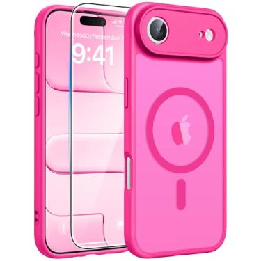 Imagem de FNTCASE Capa para iPhone Phone: Capa fina magnética fosca translúcida fosca de grau militar à prova de choque | Proteção total da câmera coberta - rosa-choque