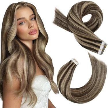 Imagem de Moresoo Extensões de cabelo humano marrom com fita adesiva em extensões marrom mistura com extensões de cabelo humano loiro cola em extensões de cabelo humano remy extensões naturais lisas #P4/27 20