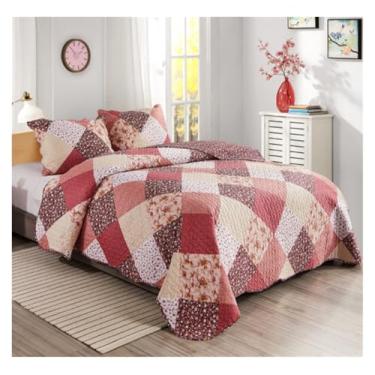 Imagem de ZDJZMGZ Conjunto de edredom Queen floral de 3 peças, conjunto de colcha de flores, para casa de hotel, roupa de cama completa macia (vermelho)