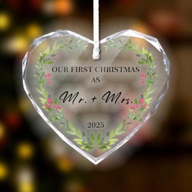 Imagem de Decoração de cristal em forma de coração de 7,6 cm - Sr. e Sra. - Lembrança romântica de casamento ou feriado, decoração de casa com tema de amor, elegante e perfeito para celebrações, enfeite de