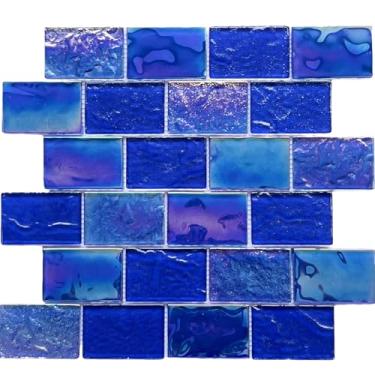 Imagem de LSDECO 5 folhas de azulejo de vidro, azulejo de piscina, azulejo de backsplash para cozinha, banheiro, chuveiro (azul cobalto, 5 pés quadrados)