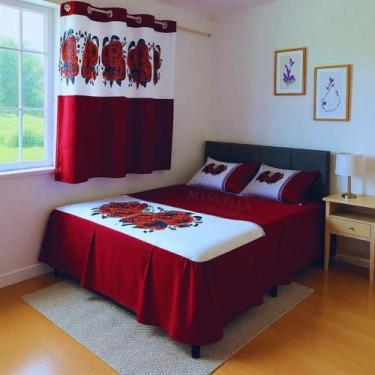 Imagem de Kit Colcha Casal Box 2,45m x 2,55 Mais Cortina para Janela - Decoração