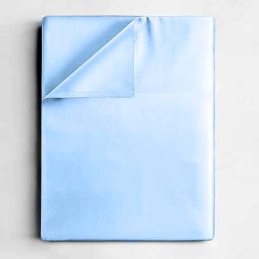 Imagem de Lençol Avulso King de Cima 100% Algodão Percal com Ponto Palito - 200 Fios - Toque de Lençol de Hotel Macio - (King, Azul claro)
